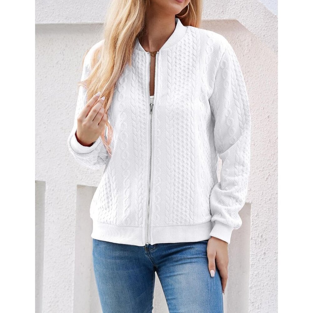 Women's Zip Up Cardigan Sweater Long Sleeve Casual Jacket Large - Picture 4 of 8
